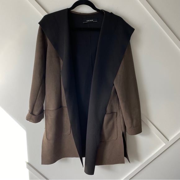 Zara Deep Brown Faux Suede Hooded Coat - Small - Picture 4 of 11